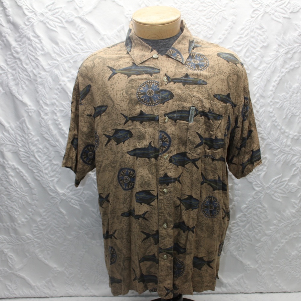 Columbia Hawaiian Shirt Fish Print Size Medium